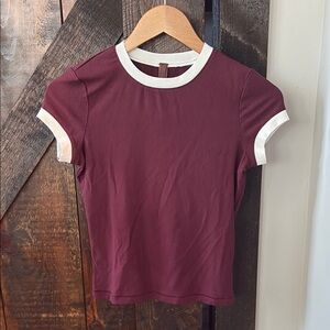 SKIMS Ringer Burgundy Tee with White Trim - NWT